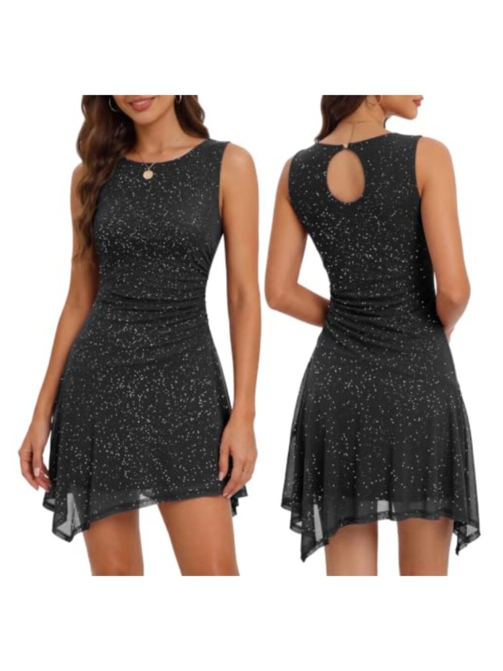 Fitted Ruched Waist Sequin Mesh Mini Dress Party Cocktail